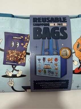 Kirkland Signature Light Blue Kids Reusable Tote Bag - Playful Snack Characters